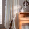 Solid Color Multi-line Finished Curtain for Bedroom Living Room Rural Embroidery Textured Window Curtain 1 Panels Tassel Drapery