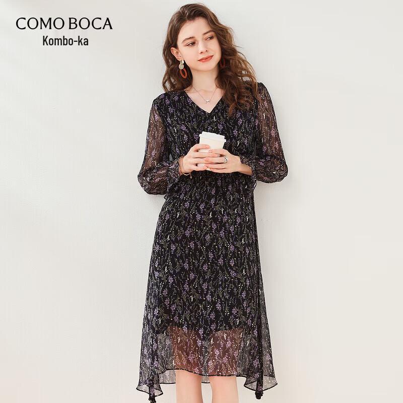 Women s Mulberry Silk Floral Long-Sleeve Dress S