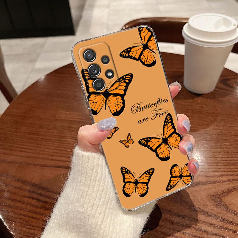 Pink Butterfly Clear Soft Phone Case For Samsung Galaxy A56 A57 A37 A55 A54 A36 A35 A26 A25 A16 A17 A07 A52 A34 A53 A21s Cover
