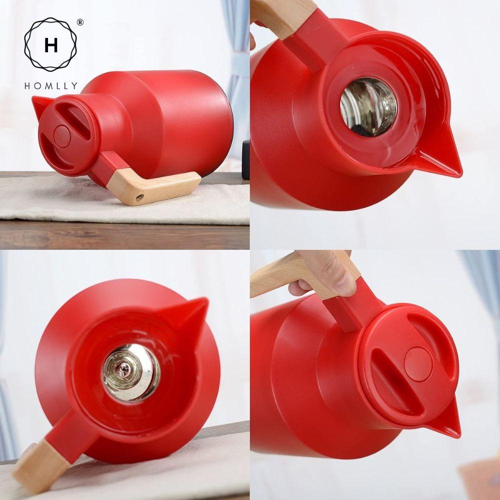 Homlly Rutto Insulated Double Walled Carafe Thermal Flask With Wood Handle (1L)