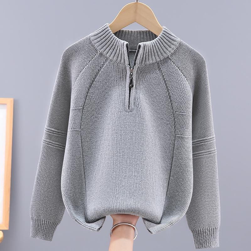 

Вязаный свитер с флисовой подкладкой на молнии до середины для мальчиков - Осенне-зимний стиль 120cm