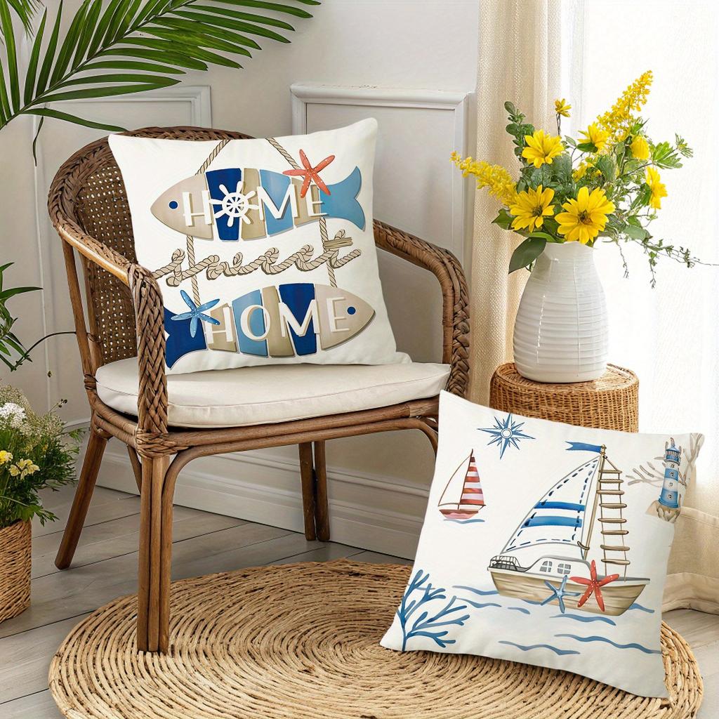 1/4pcs Coastal Nautical Throw Pillow Covers Navy Blue Ocean Themed Cushion Cases for Home Decor Cushion Cover