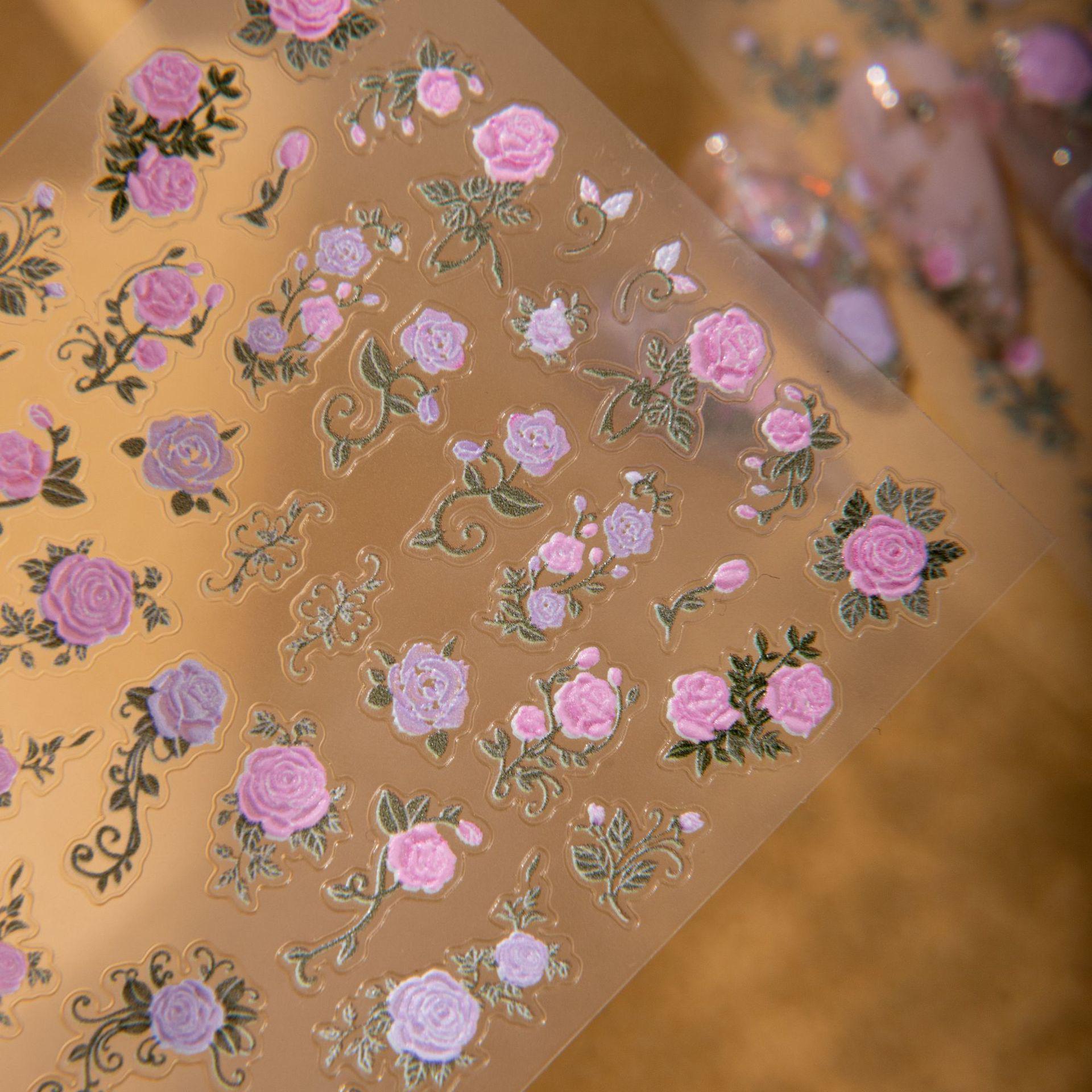 3D Embossed Purple Rose Nail Art Stickers Purple Rose [1 Sheet]