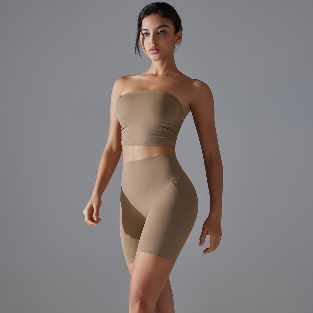One Piece Pleated Strapless, High Waisted, Hip Lifting, Zero Sensation, No Underwear, Sports Shorts, Fitness Yoga Suit For Women