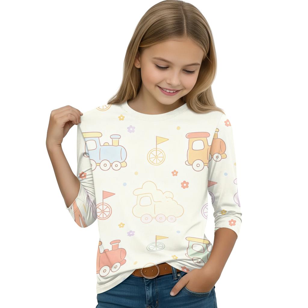 Children's Casual Printed 3/4 Sleeve Round Neck T-Shirt for Back to School Everyday Wear