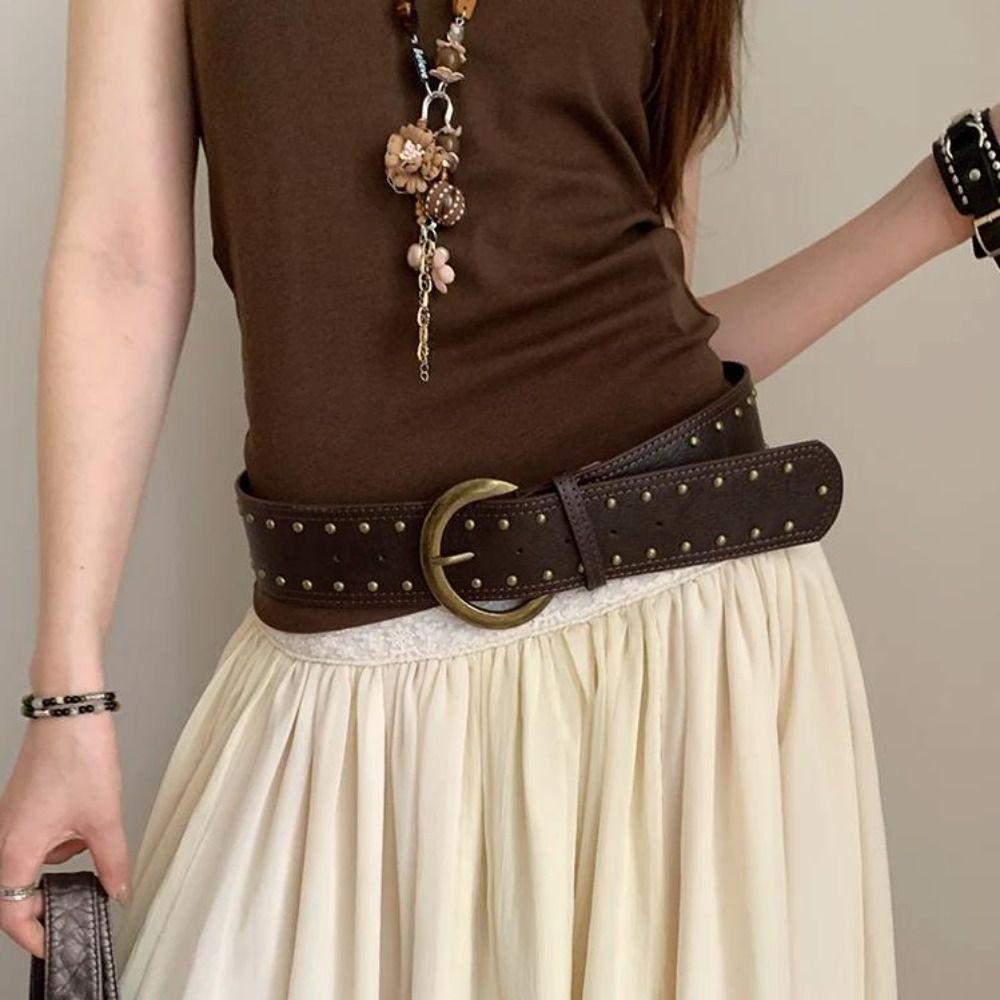 Gothic Leather Waist Belt Y2k Dress Jeans Belt American Women's Rivet Belt  Waist Accessories