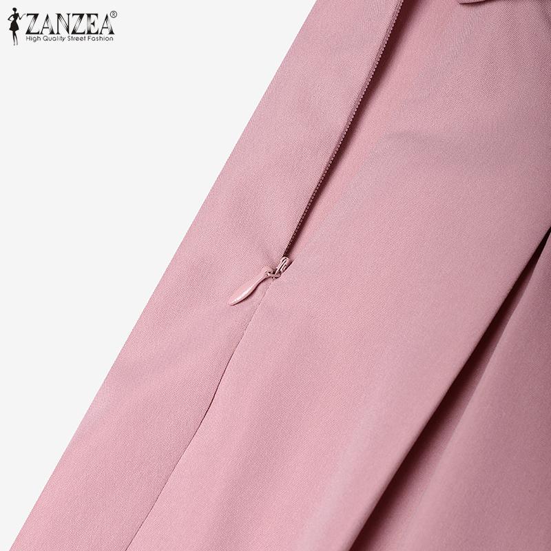 ZANZEA Damskie codzienne spodnie luźne z bocznym zamkiem błyskawicznym, w jednolitym kolorze