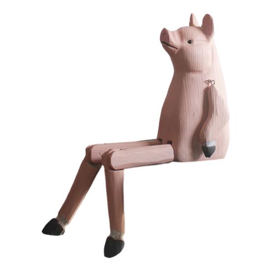 

Деревянное украшение в виде животного, ручная работа, деревенская фигурка животного с подвижным соединением, настольный декор, статуэтка животного для домашнего офиса Little Pig