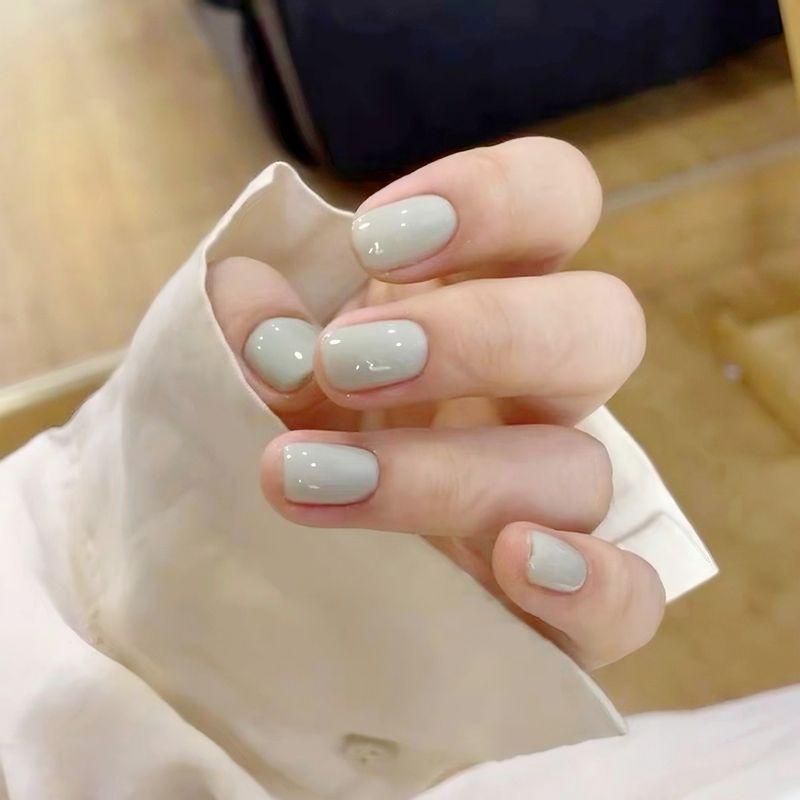 

Pure Color Wear Nail Short Handmade Nude Color Nail Stickers White Fancy Cream Mint Green Removable Pregnant Women Cream Mint Green-Medium Short Square