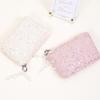 Sequined Cosmetic Bag Girls Stylish Glittery Clutch Makeup Bag with Faux Pearl Bow Zipper Puller Portable Travel Toiletry Organizer for