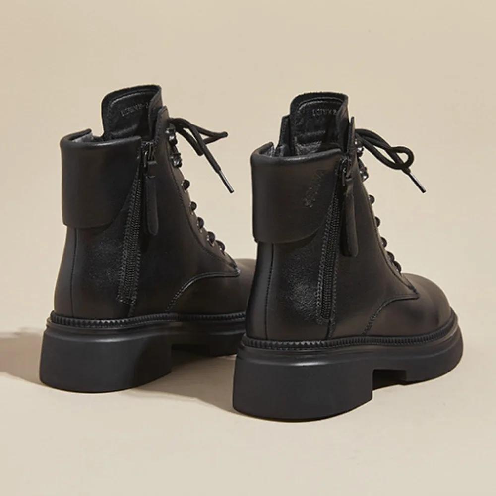 Fashion Boots Women's Spring Autumn Retro Womens Leather Shoes with Double-sided Zippers Platform Casual Shoes Soft Soled Leather Boots