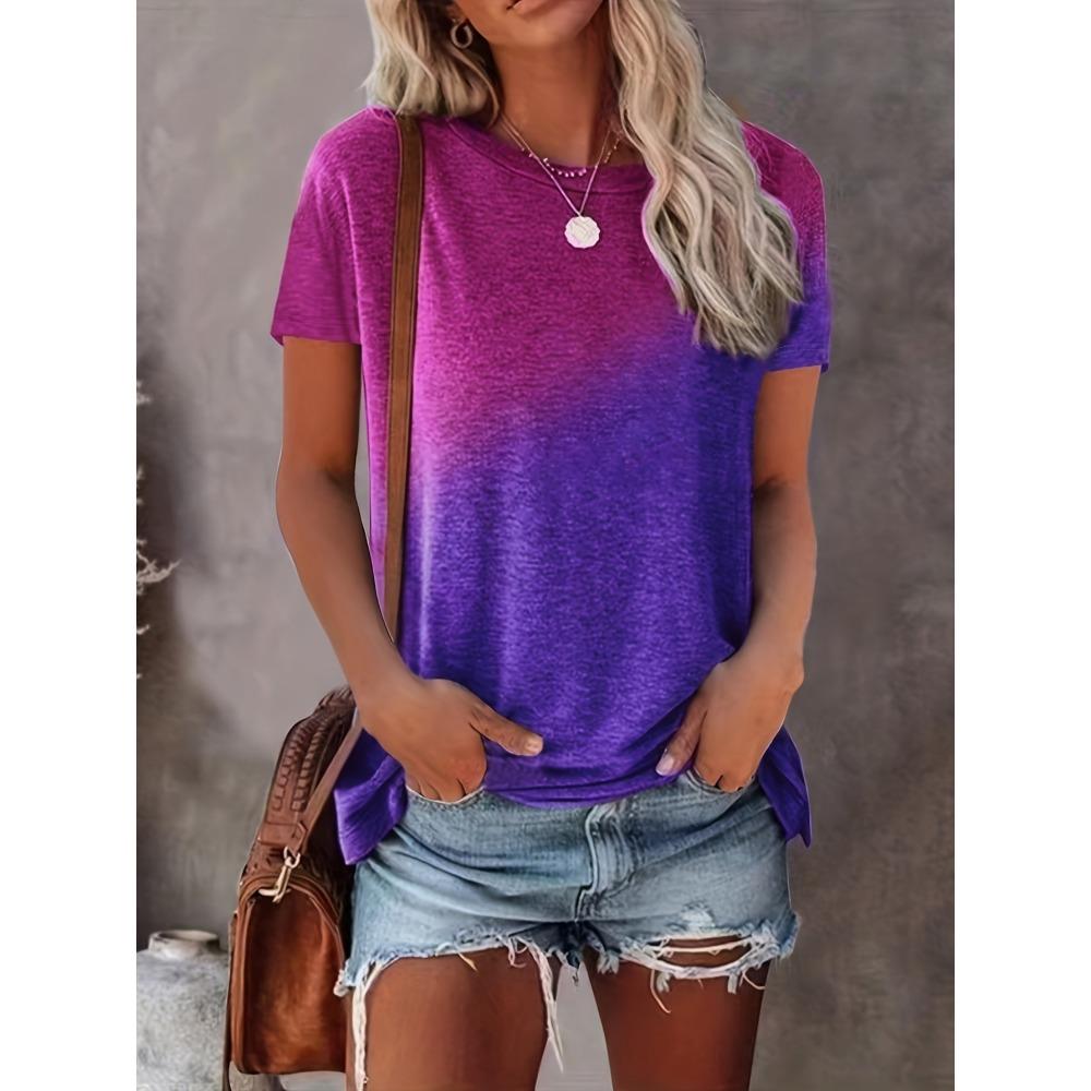 Women's gradient T-shirt - short-sleeved crew neck top with 3D gradient print all over