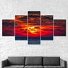 Ocean Sunset Red Sky Canvas 5 Piece Five Panel Wall Print Modern Art Poster Picture Home Decor Gift For Him For Her