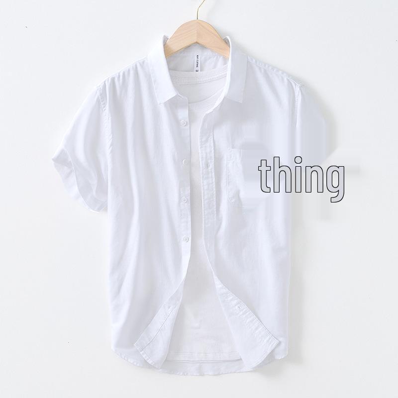 L990 Men's Minimalist Cotton Linen Square Neck Short Sleeve Shirt, Solid Color