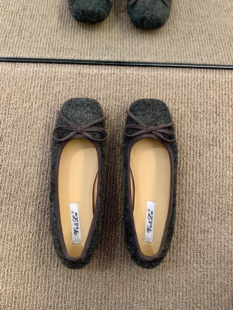 French Retro Ballet Flat Bottom Shallow Mouth Single Shoes Women's New Woolen Soft Sole Doudou Shoes One Pedal Ladyshoes