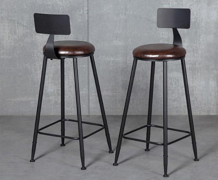 Modern Wrought Iron Bar Stool with Backrest - High Stool for Dining, Light Luxury Design