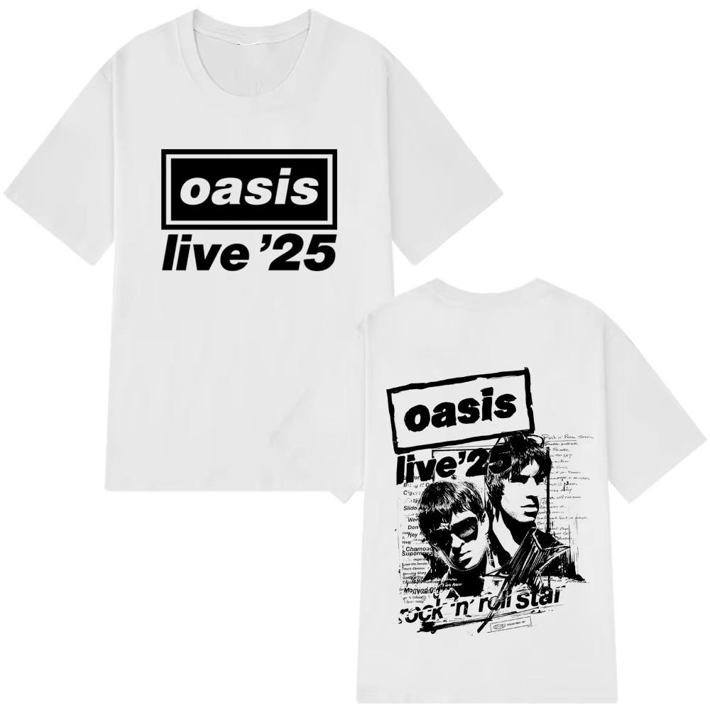 OASIS Live 25 Tour 2025 Vintage tričko Pánske a dámske ležérne módne Hip-hopové Letné potlač 100% Čistá bavlna tričko