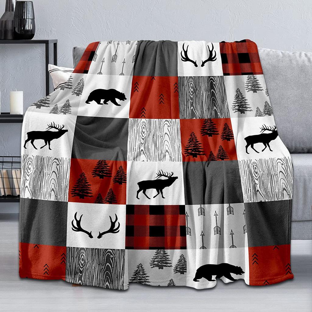 Deer Flannel Throw Blanket Warm Cozy Soft Blanket Boho Moose Deer Bear Woodland Blanket Lightweight Blanket for Travel Bed Car Sofa