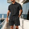2026 Summer Fashion Sports Style Short Two Piece Set Men's Casual Solid Color Jacquard Short Sleeves Pullover POLO Shirt Shorts 2 Piece Sets