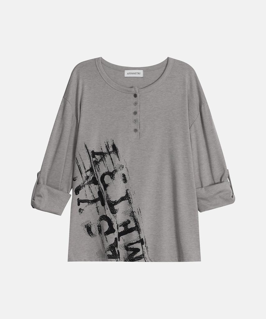 Aesimeteuli Asymmetry Henry Long Sleeve Top / Gray