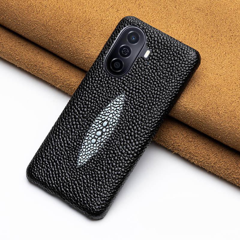 

Кожаный чехол-получечник для Huawei Enjoy 60/50Pro/20Plus: Защитный чехол из натуральной кожи с узором «Жемчужная рыбка». Huawei Enjoy 20 Pro чёрный