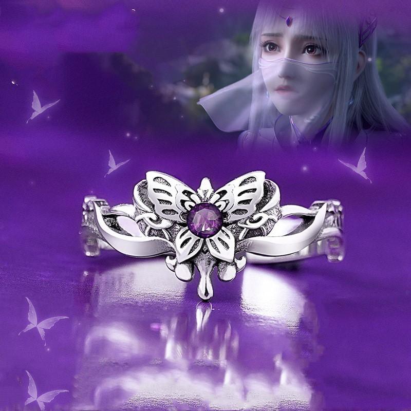 Adjustable Vintage Style Plated Ring With Butterfly Motif Inspired By Anime Character Tian Du Nu Adjustable Open Band