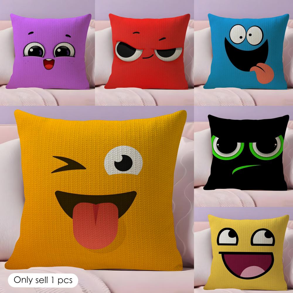 Funny Emoji Cushion Cover Summer Coolness Linen Fabric Double-Sided Printing Pillow Case Sofa Home Decor Gift