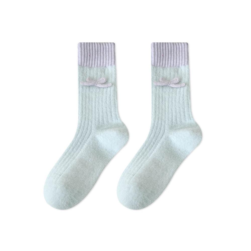 Soft Plush Sleep Socks Bowknot Warm Home Socks Simple Middle Tube Socks  Indoor Use