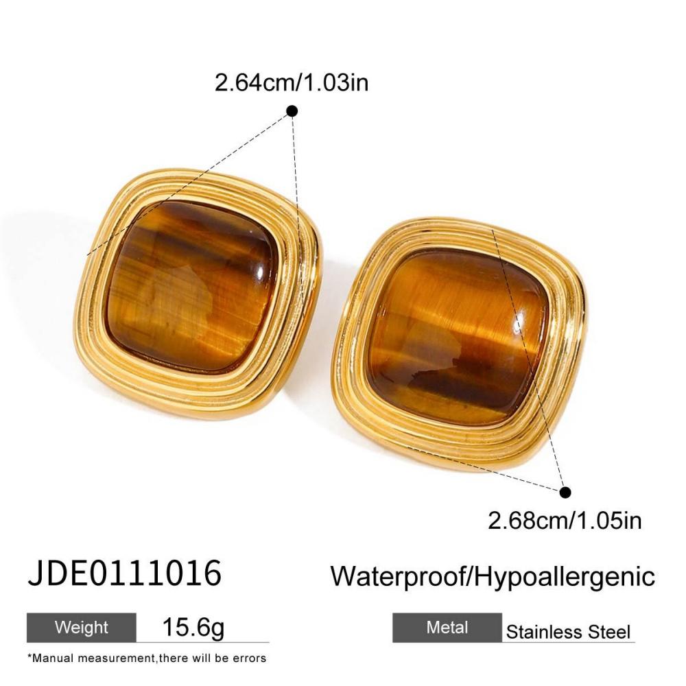 Youthway Vintage Tiger Eye Stud Earrings For Women Minimalist 18K Gold Plated Stainless Steel Earrings Simple Fashion Jewelry