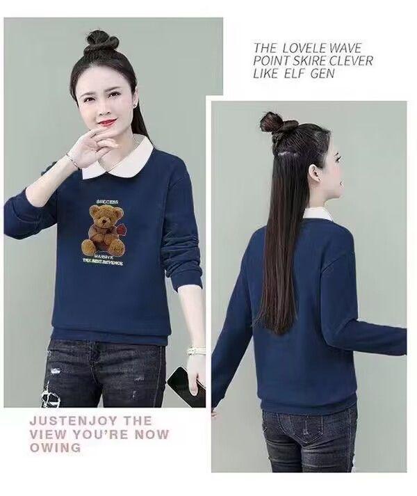 2025 Autumn/Winter Women's Plus Size Velvet Polo Collar Long Sleeve Cartoon Print Sweater