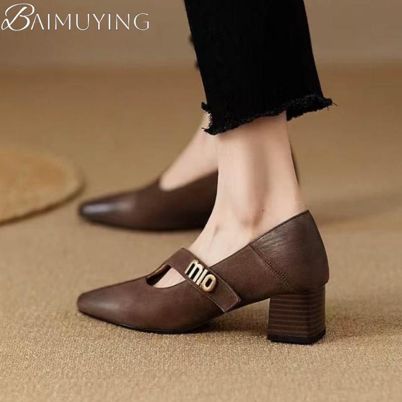 High Heels Mary Janes Shoes Women Pointed Toe Sandals 2025 Trend Summer Sexy Dress Pumps New Chunky Leather Sandalias De Mujer