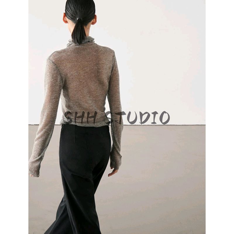MD Spring New Arrival Women's American Basic Style Semi See-through Turtleneck Long Sleeves Knitting Bottoming Shirt T-shirt 6806524