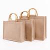 Retro Bamboo Handle Jute Bag - Waterproof, Laminated, Eco-Friendly