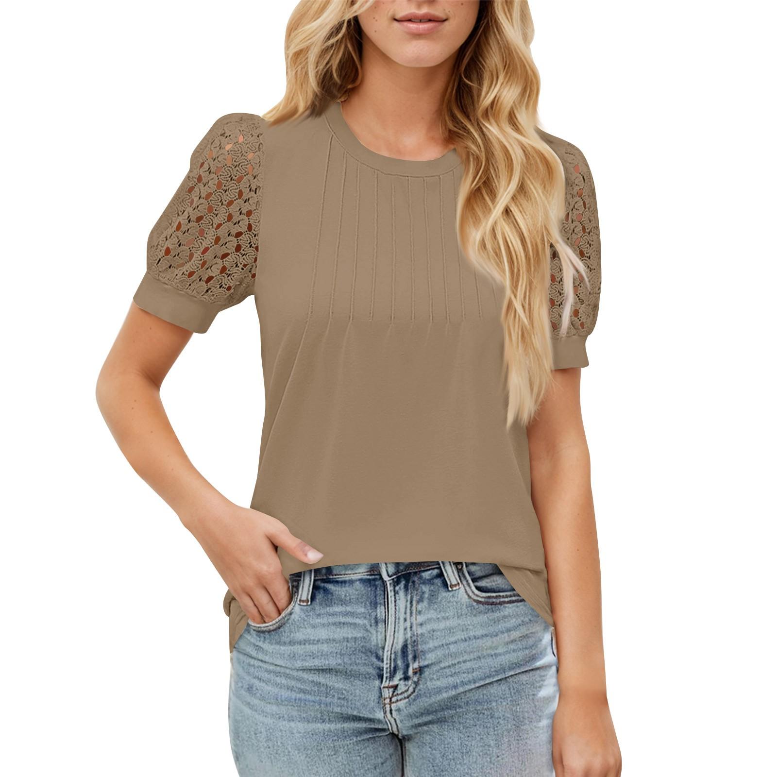 Женский повседневный топ с круглым вырезом и коротким рукавом, с плиссировкой и расклешенными рукавами, с цветочным принтом XXL