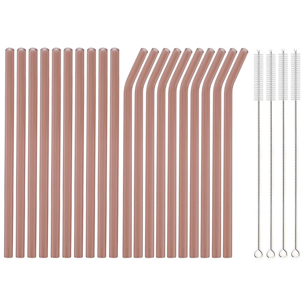 20Pcs Colorful Glass Straws Reusable for Outdoor Picnic Camping Smoothies Shakes Tea Juice Cocktails with 4Pcs Clean Brush