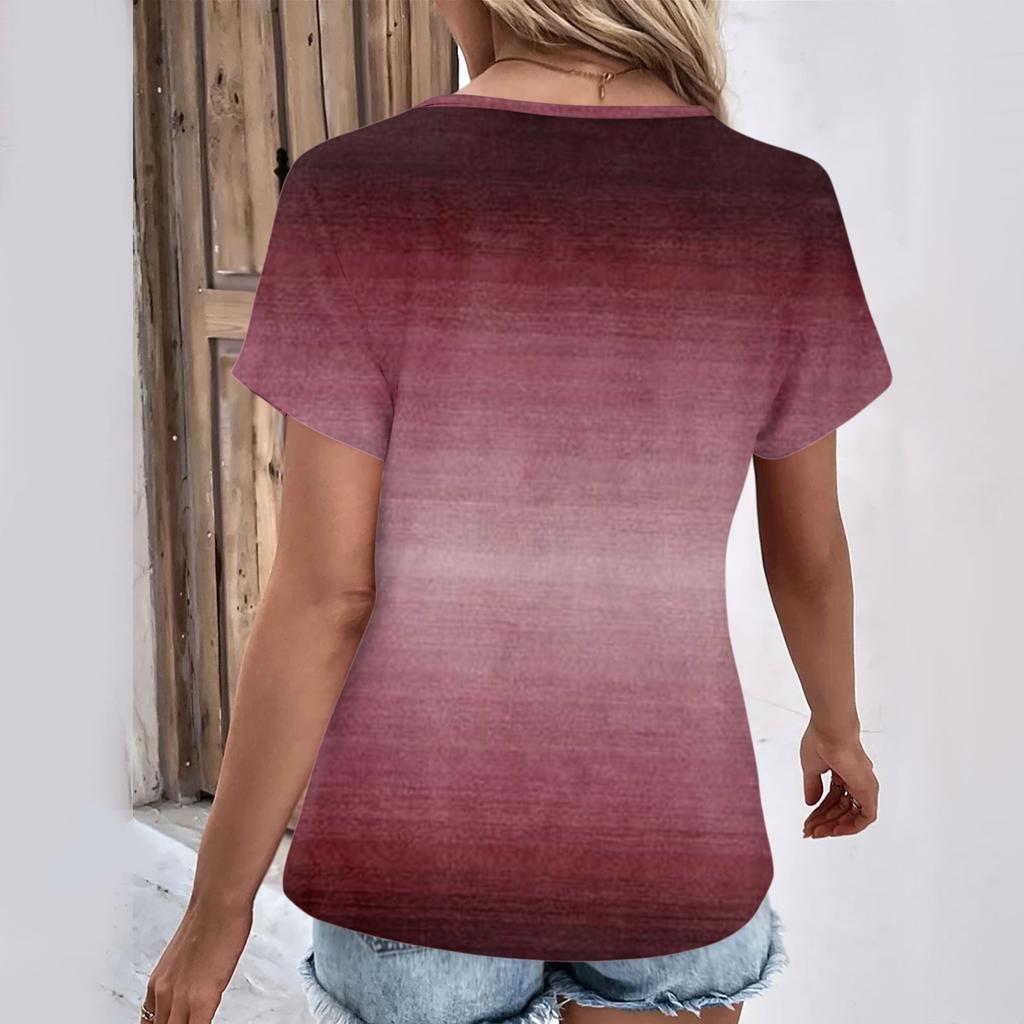 Letnie topy dla kobiet Wzór dla kobiet Dekolt w kształcie litery V z krótkim rękawem Wygodne topy damskie T-shirty oversize