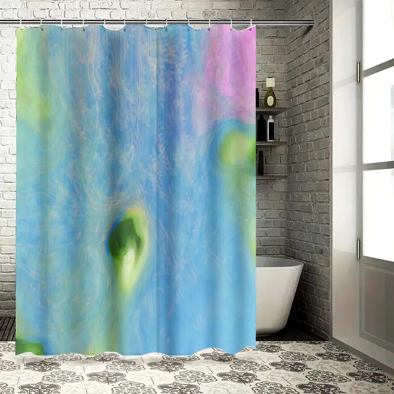 

Blue Green Colorful Bath Curtain With Faux Fabric Shower Rod Pocket Hole Waterproof Washable Soft Polyester Liner For Bathroom D W60H190(CM)-1 Pcs