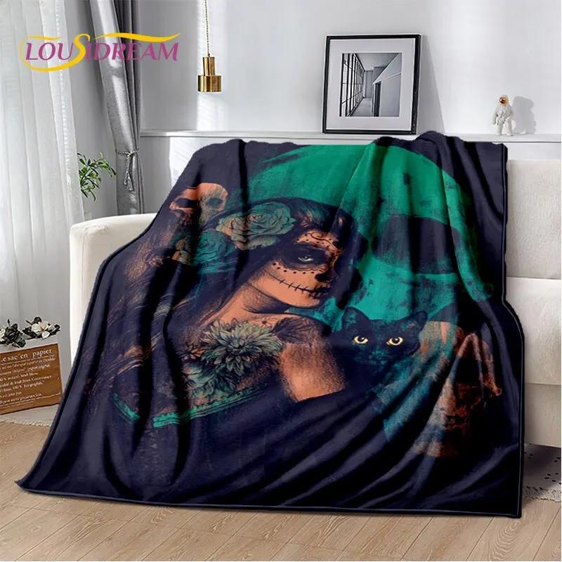 3D Gothic Horror Weiblicher Schädel Totes Mädchen Weiche Plüschdecke, Flanelldecke Überwurfdecke für Wohnzimmer Schlafzimmer Bett Sofa Picknick