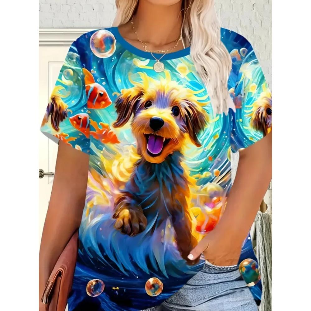 Summer Women's T-shirt Creative Fun Animal 3D Printed Short Sleeved T-shirt Fashionable Comfortable Soft Breathable Large Loose T-shirt
