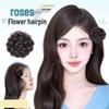 Realistic Fluffy Rose Bun Hair Clip with Flower Bud Design