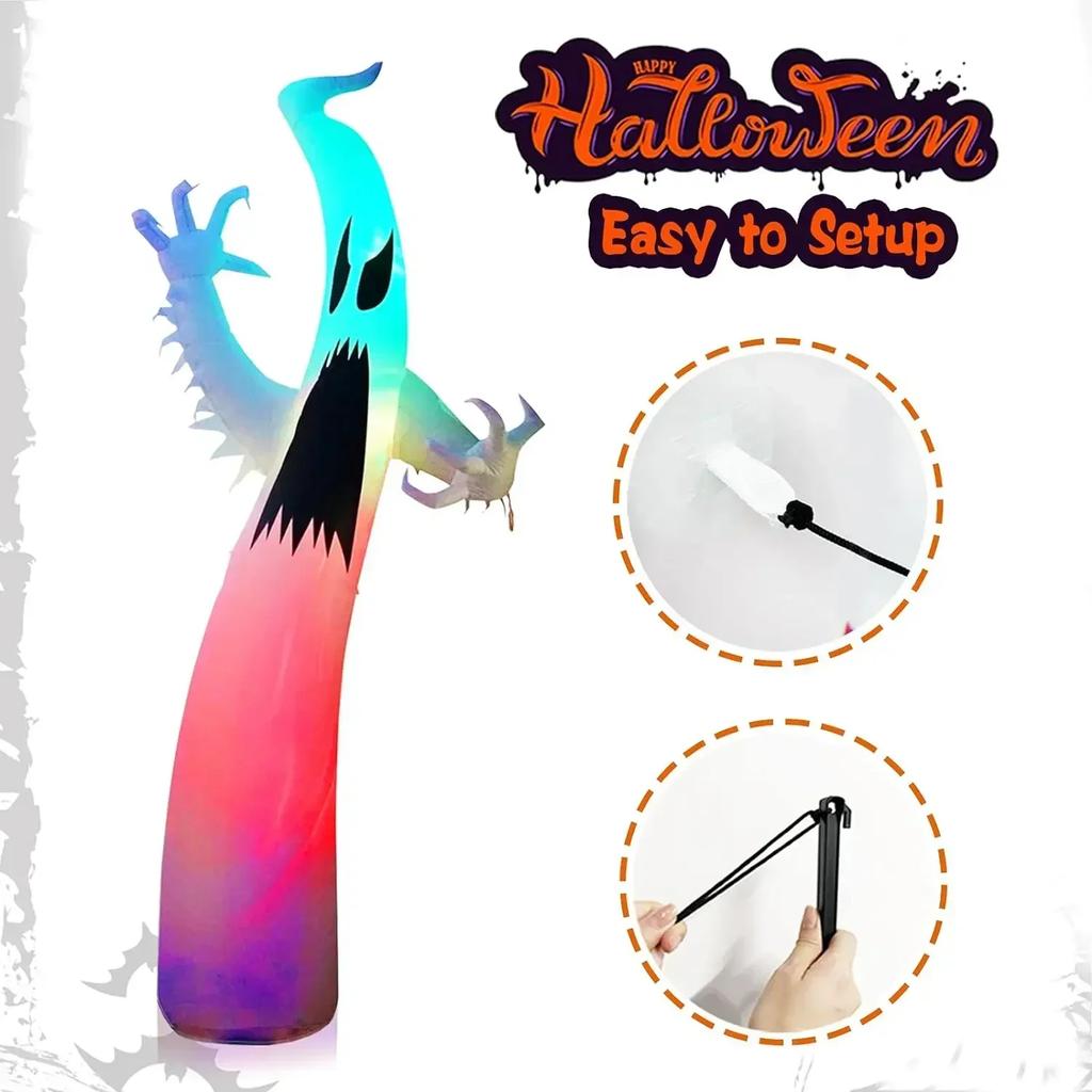 Giant 8.2ft Inflatable Ghost Halloween Decor RGB LED Dimming Outdoor Specter Blow Up Display Weatherproof Haunt