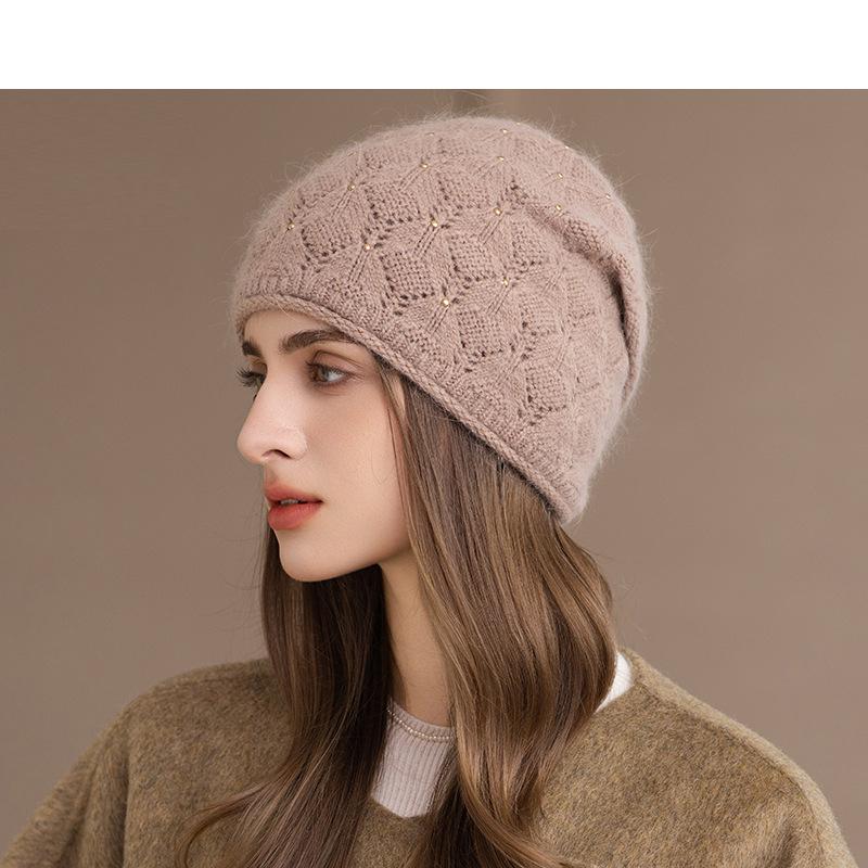 Winter Rabbit Fur Knitted Hat Women's Pullover Hat