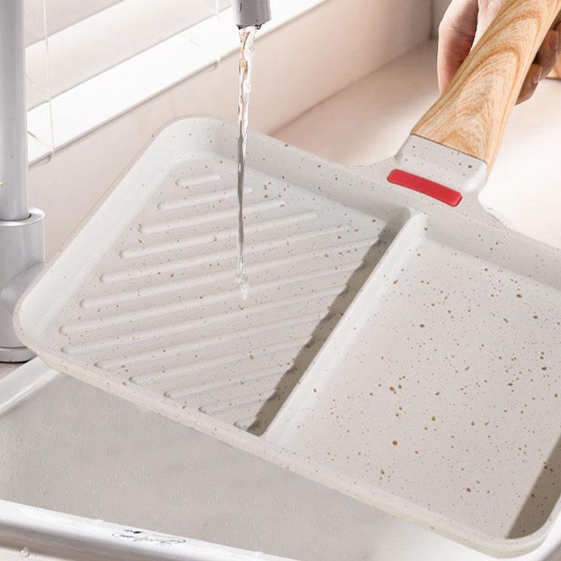 2-Section Versatile Breakfast Omelette Frying Pan Nonstick Divided Egg Pan Square Grill Skillet Steak Griddle Pan for Stove Tops