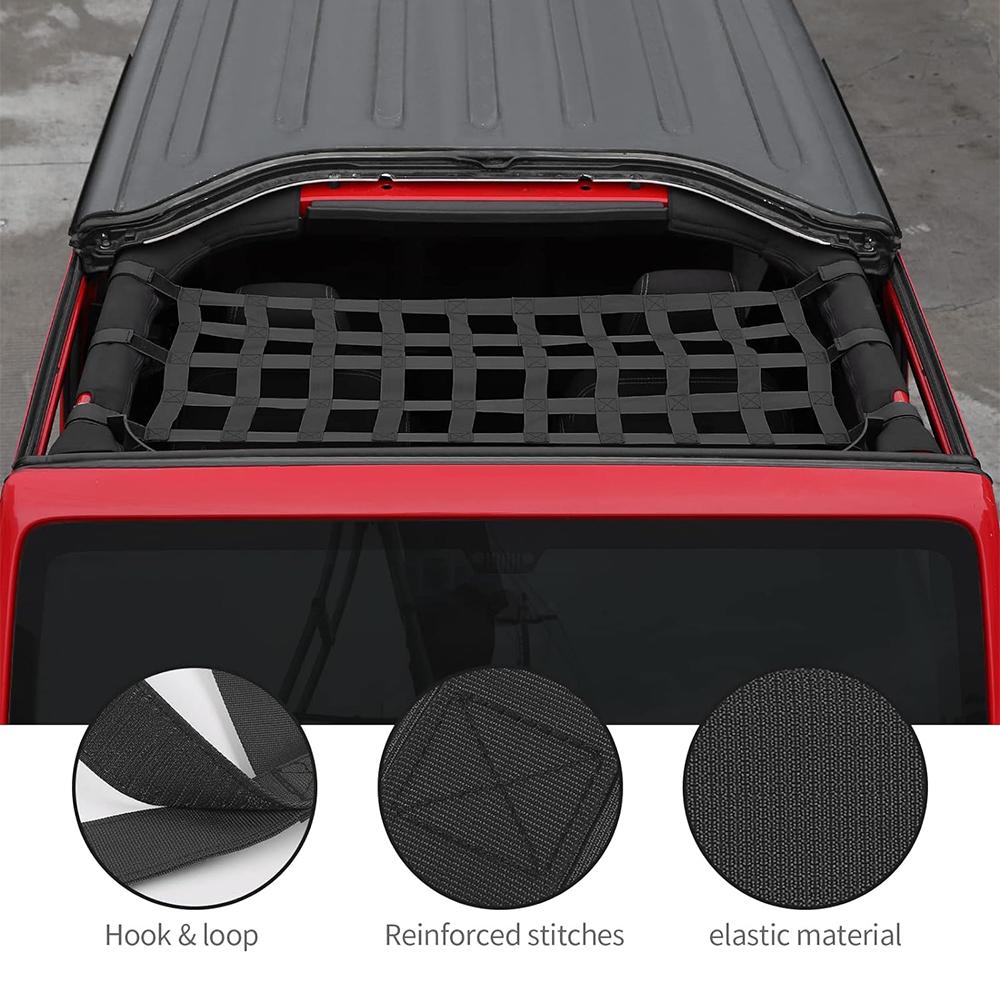 Cargo Net UTV Car Top Roof Hammock Mesh Cargo Net For Wrangler JK JKU JL YJ TJ LJ 1987-2024+ Car Window Cargo Net