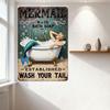 Vintage Mermaid N. & CO. Bath Soap Metal Tin Sign 1950s Style with Clawfoot Tub, Seaweed & Bubbles for Home Bar Man Cave Decor