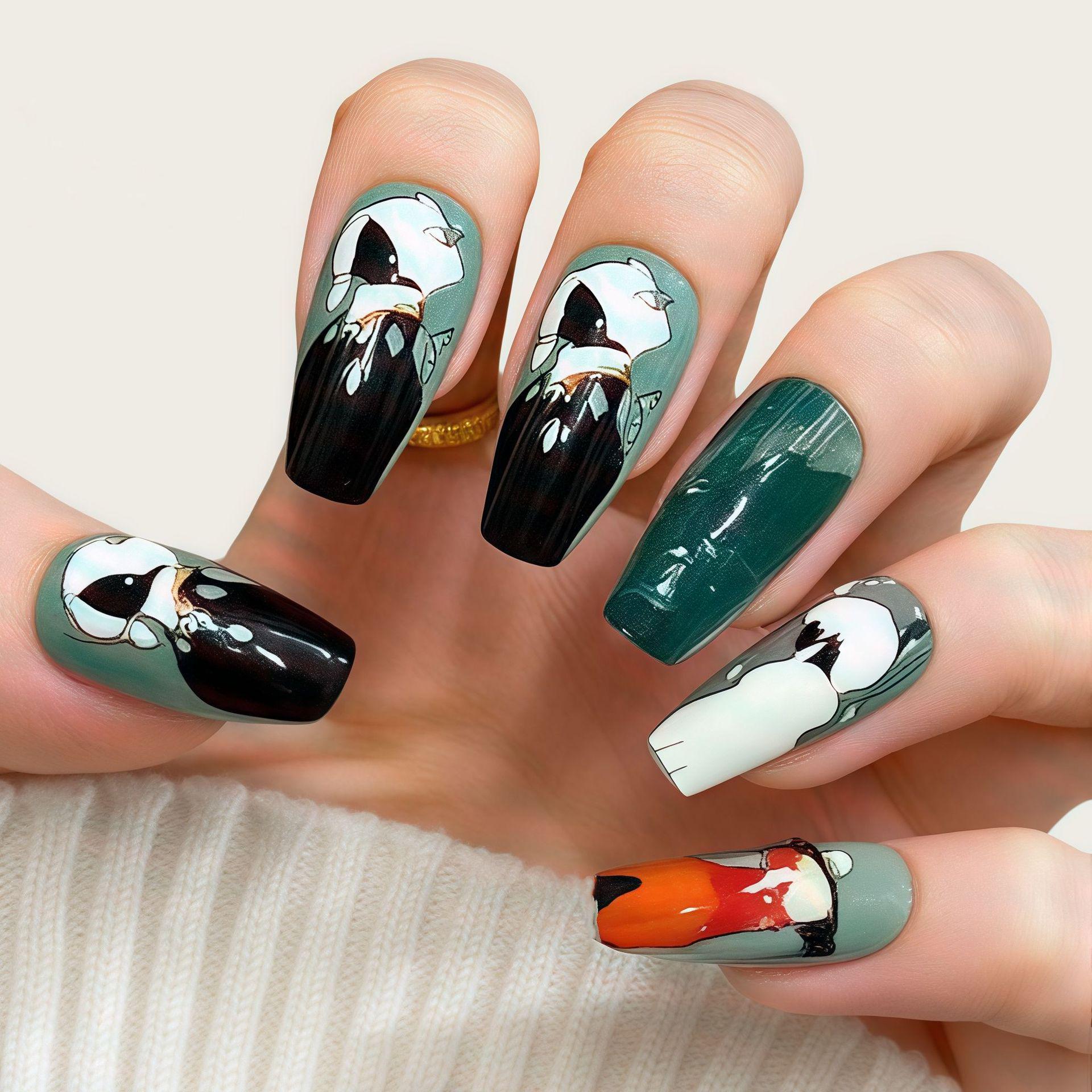 Anime Style Gray-Green Ballet False Nails - Press On Tips for Nail Art