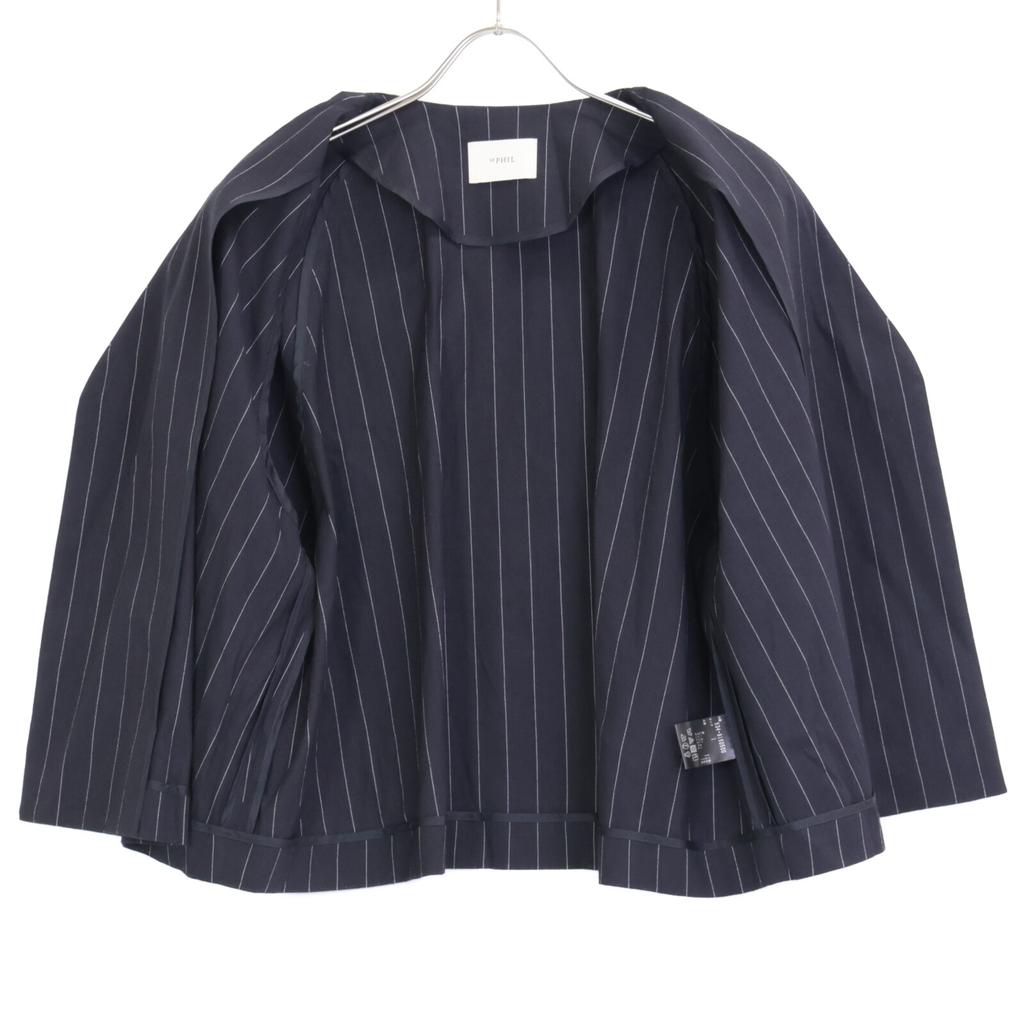 LE PHIL 534-9150500 Navy linen pinstripe collarless jacket Jacket 1 NavyUsed