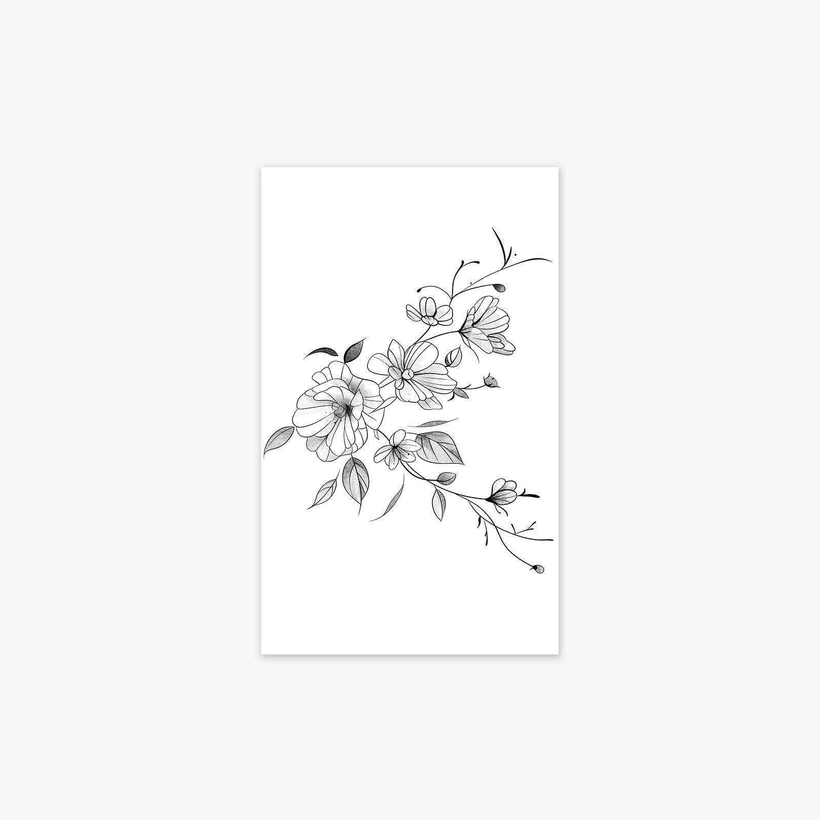 High Value Small Fresh Retro Simple Flower Plain Flower Collarbone Tattoo Sticker 11*18CM