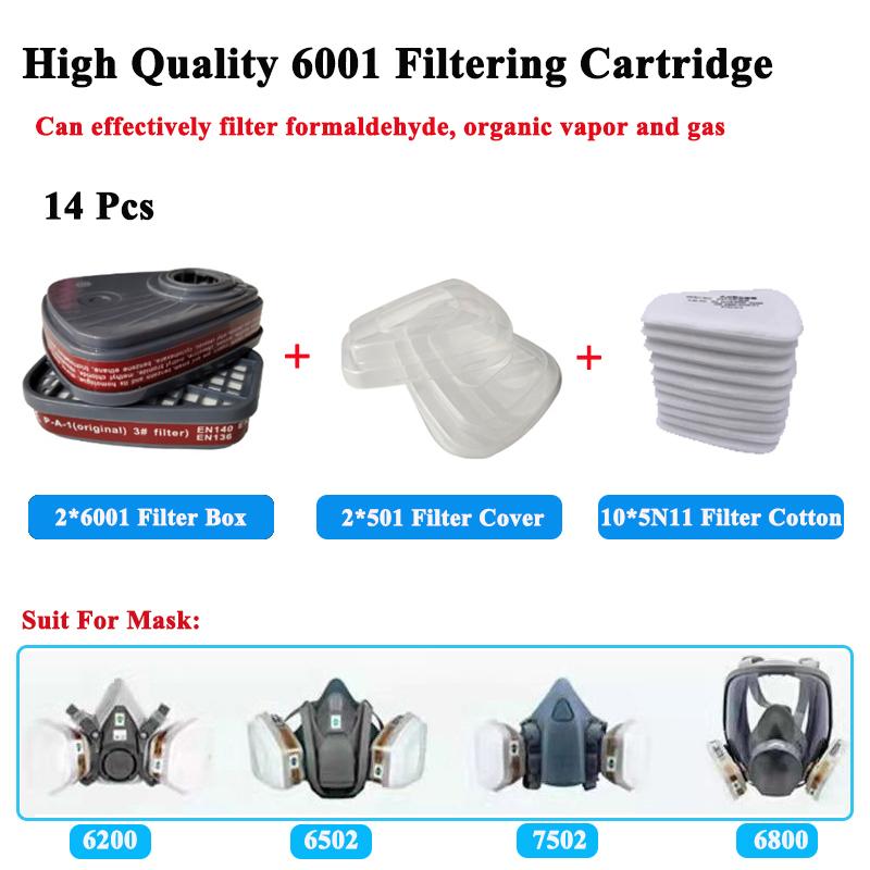 6001 Cartridge Box 5N11 Cotton Filters Set For 3m 6200/6502/7502/6800 Dust Gas Masks Chemical Painting Spraying Respirator