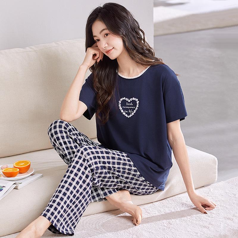 Pajamas Ladies Summer Modal Short Sleeve Trousers Thin Summer Ice Silk Cool Large Size Summer Loungewear Set